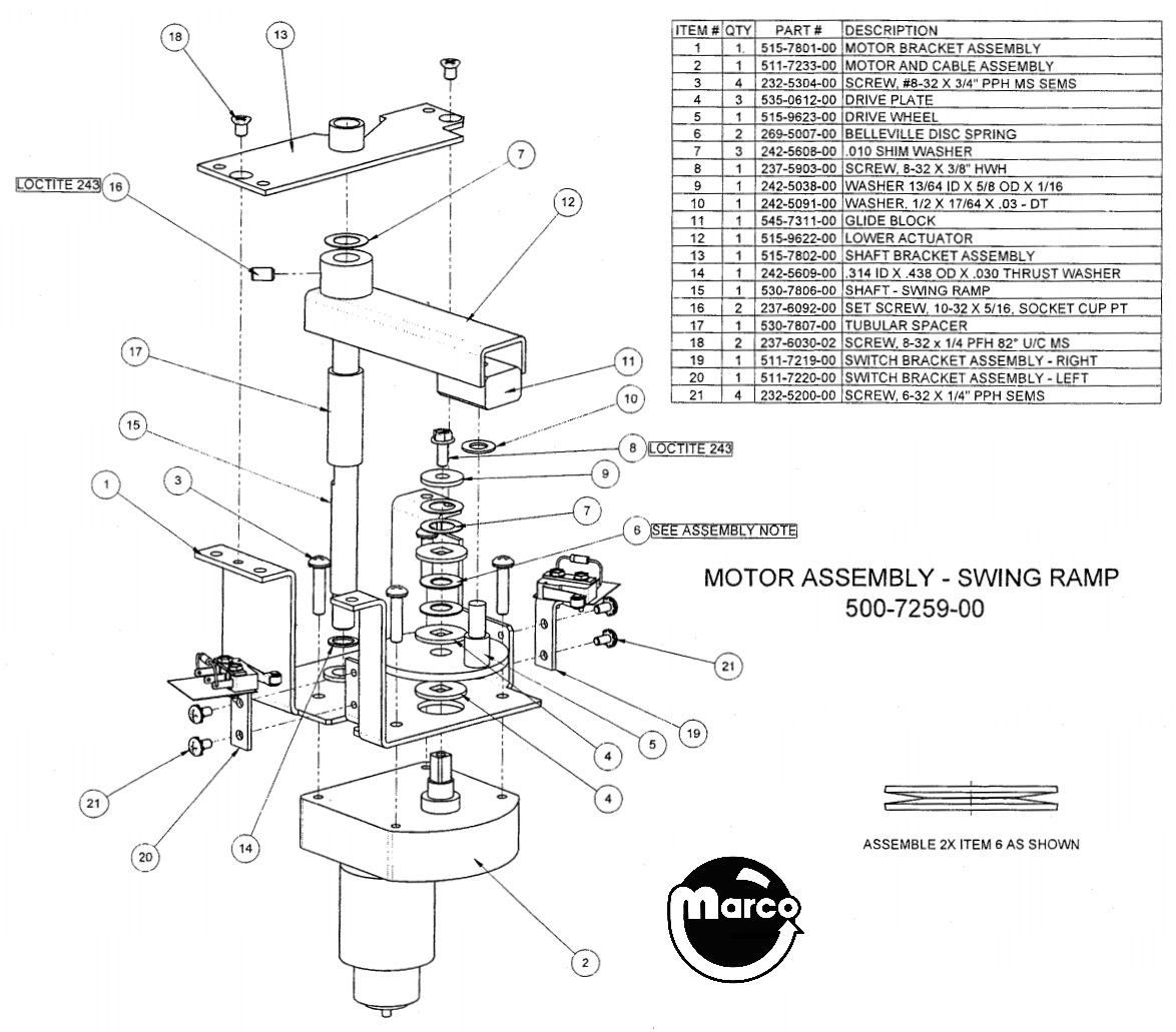 X-MEN (Stern) Swing ramp motor assembly