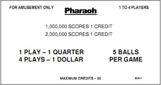 PHARAOH (Williams) Score Cards (4)
