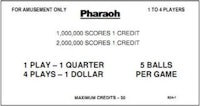 PHARAOH (Williams) Score Cards (4)