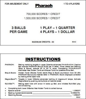 PHARAOH (Williams) Score Cards (4)