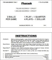 PHARAOH (Williams) Score Cards (4)