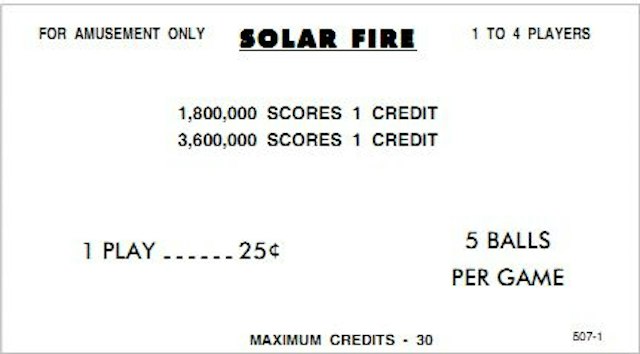 SOLAR FIRE (Williams) Score Cards (4)