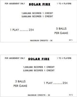 SOLAR FIRE (Williams) Score cards (4)