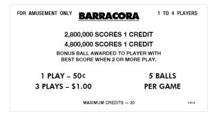 BARRACORA (Williams) Score Card