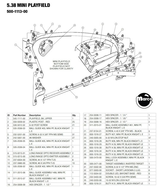BLACK KNIGHT SOR PREM LE (Stern) Butyrate assembly #42 mini playfield