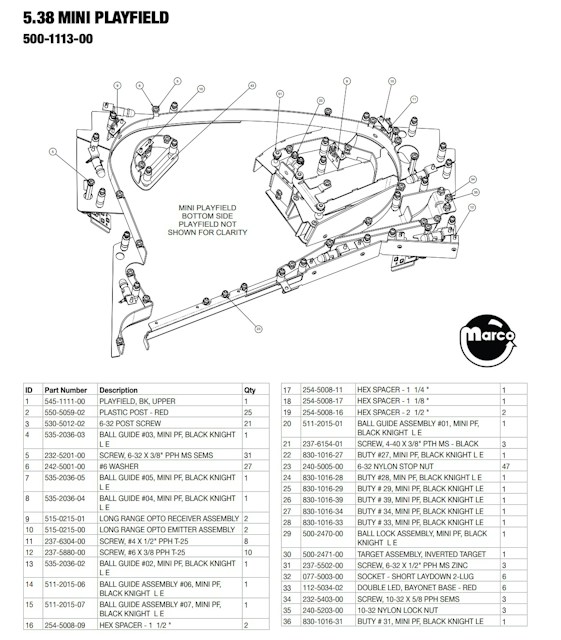 BLACK KNIGHT SOR PREM LE (Stern) Butyrate assembly #42 mini playfield