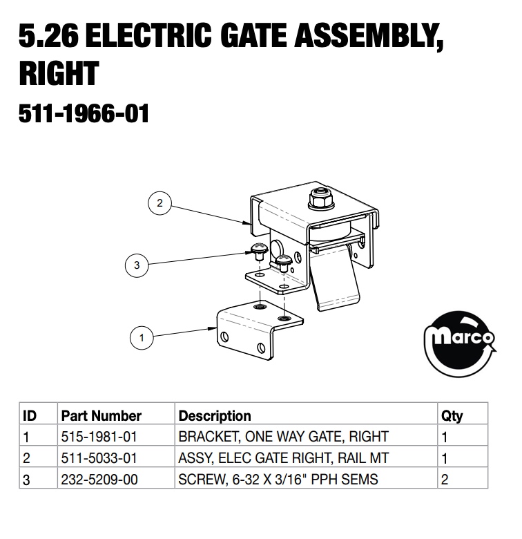 BLACK KNIGHT SOR (Stern) Electric gate assembly right
