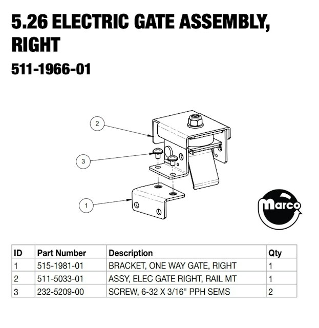 BLACK KNIGHT SOR (Stern) Electric gate assembly right