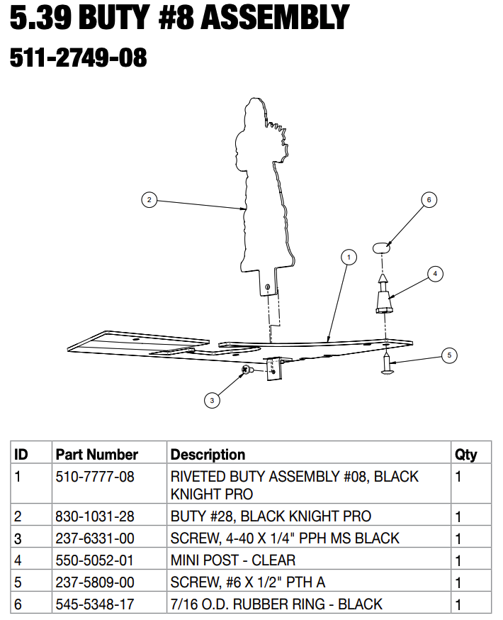 BLACK KNIGHT SOR (Stern) Plastic assembly No.8