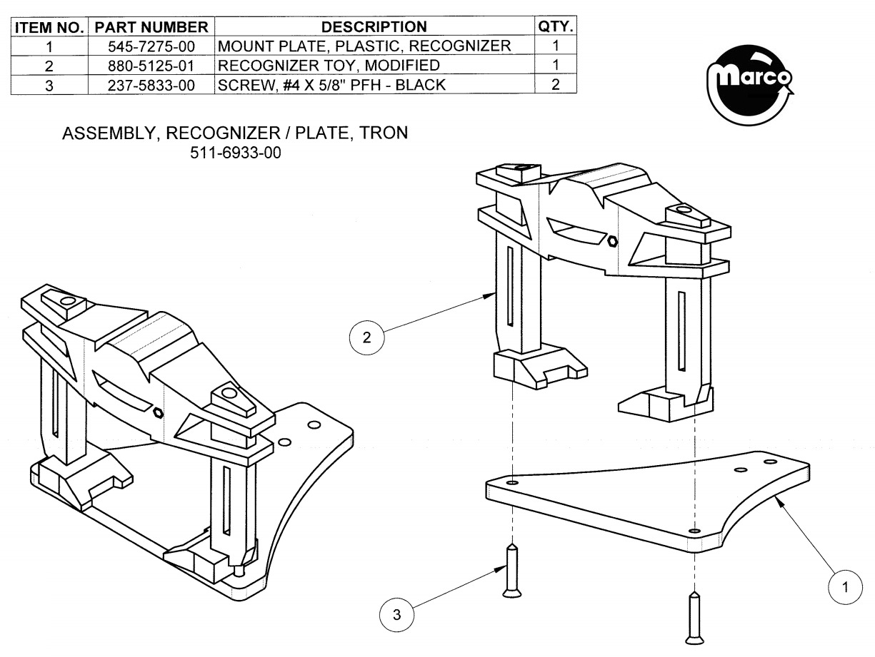 TRON (Stern) Recognizer plate assembly