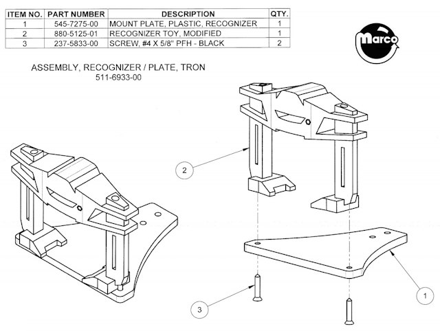 TRON (Stern) Recognizer plate assembly