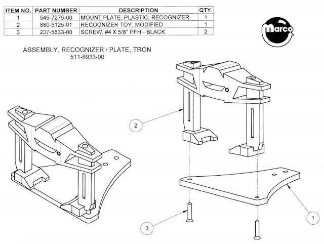 TRON (Stern) Recognizer plate assembly
