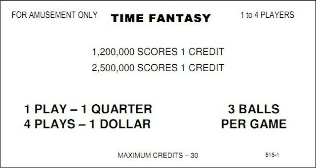 TIME FANTASY (Williams) Score cards (3)