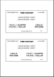 TIME FANTASY (Williams) Score cards (3)