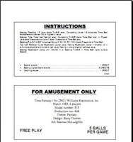 TIME FANTASY (Williams) Score cards (3)