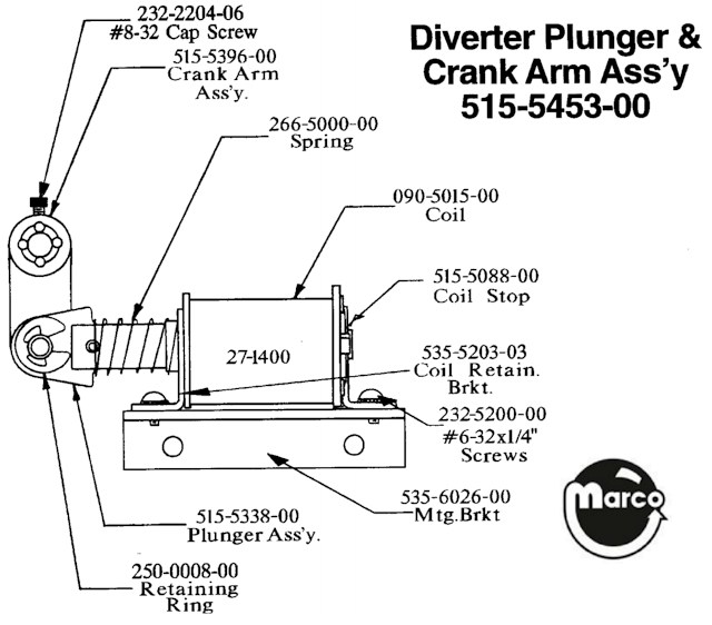 Diverter plunger and crank assembly Data East / Sega