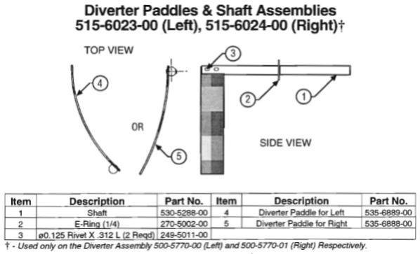 Diverter paddle assembly Data East left