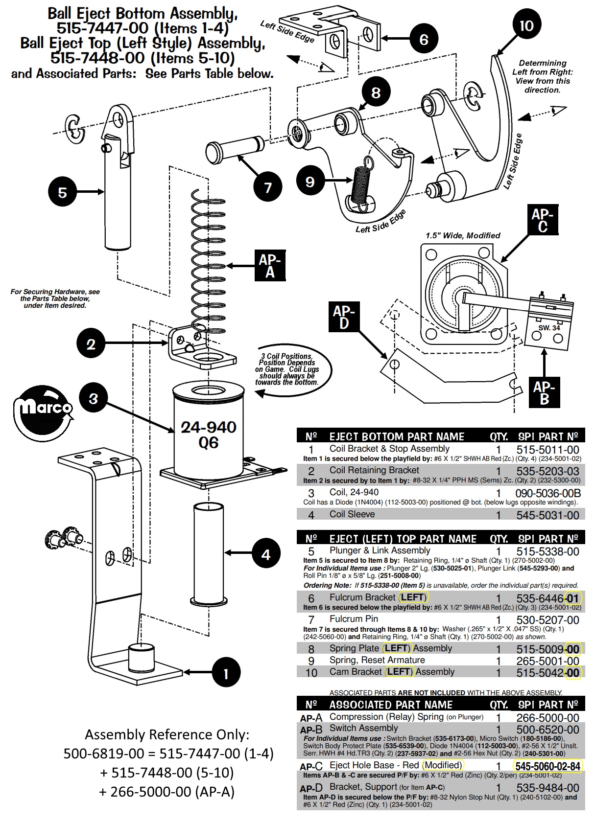 Ball  eject assembly bottom left