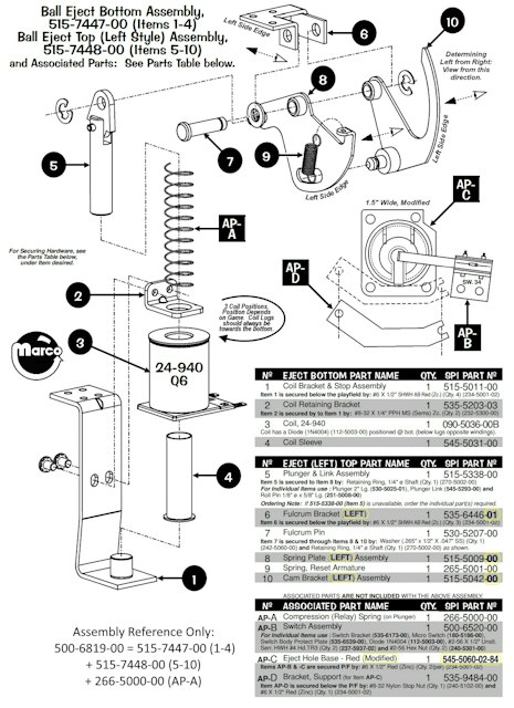 Ball eject assembly bottom left