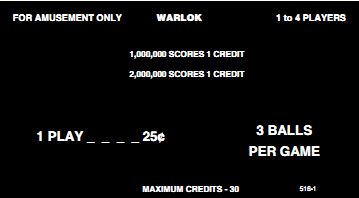 WARLOK (Williams) Score card set (4)