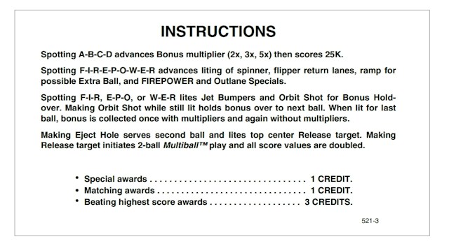 FIREPOWER 2 (Williams) Score Cards (4)