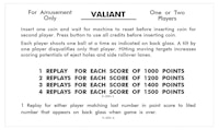 VALIANT (Williams) Score cards (2)