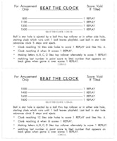 BEAT THE CLOCK (Williams) Score cards