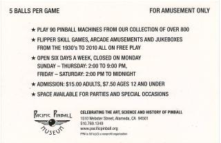 Postcard - Pacific Pinball Museum promo