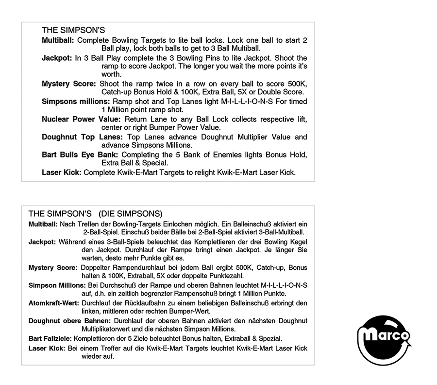 SIMPSONS (Data East) Score Cards
