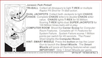 JURASSIC PARK (Data East) Score card