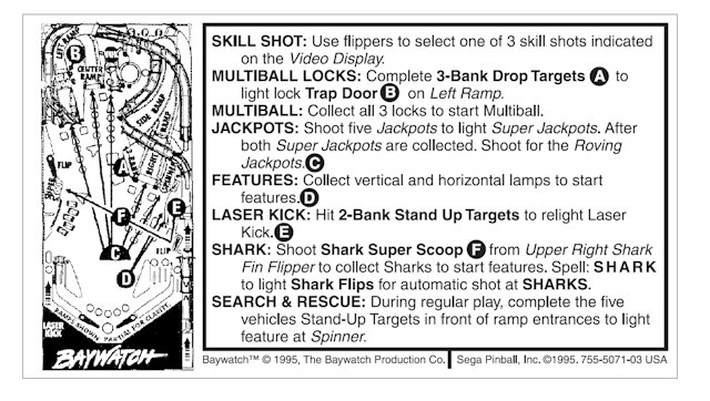BAYWATCH (Sega) Score Cards