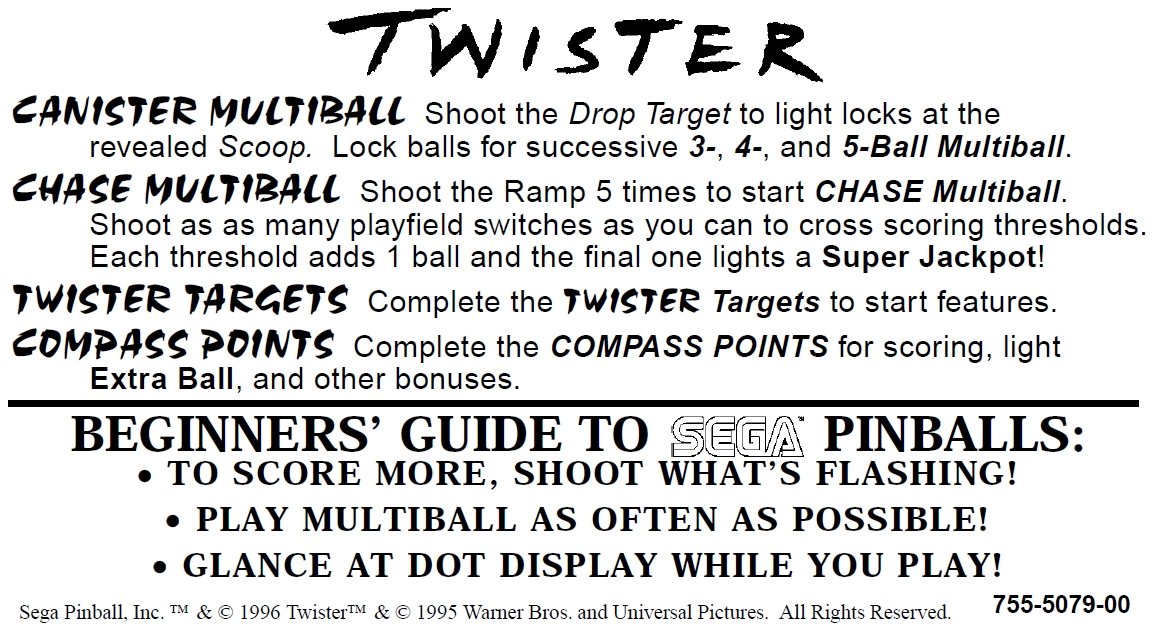 TWISTER (Sega) Score cards