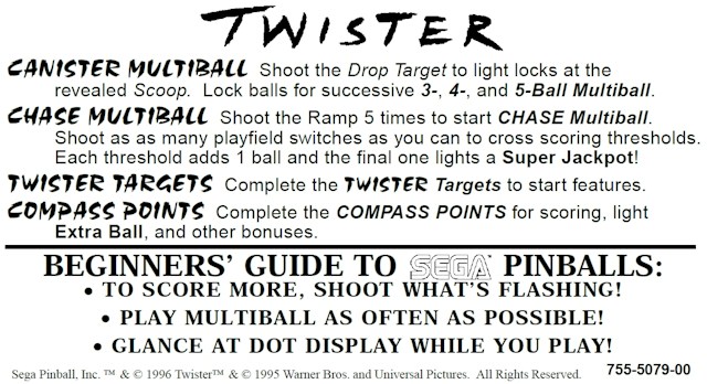 TWISTER (Sega) Score cards