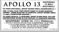 APOLLO 13 (Sega) Score Cards