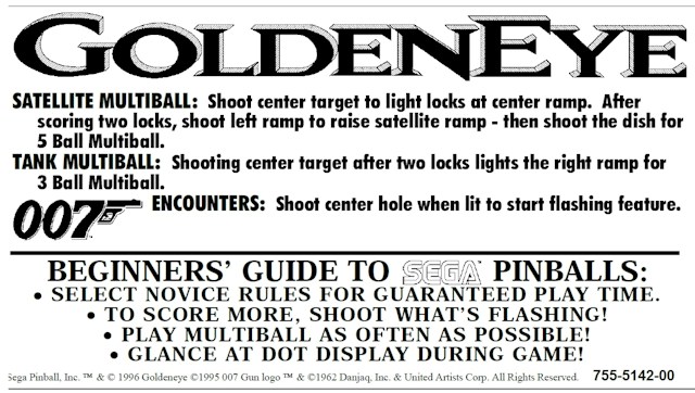 GOLDENEYE (Sega) Score card