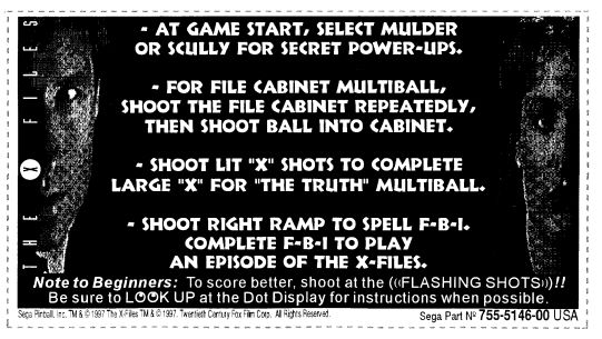 X-FILES (Sega) Instruction Card