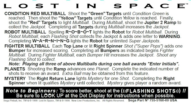 LOST IN SPACE (Sega) Card Instruction