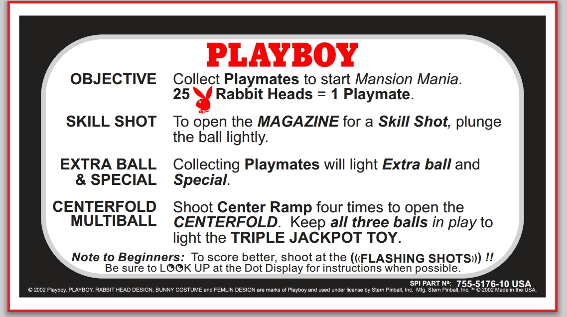 755-5176-10 - PLAYBOY (Stern) Card Instructions - Marco