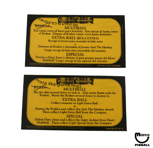 PIRATES CARIBBEAN (Stern) Score Card