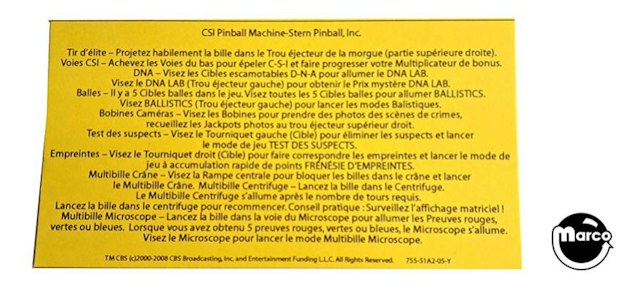 CSI (Stern) Score cards French