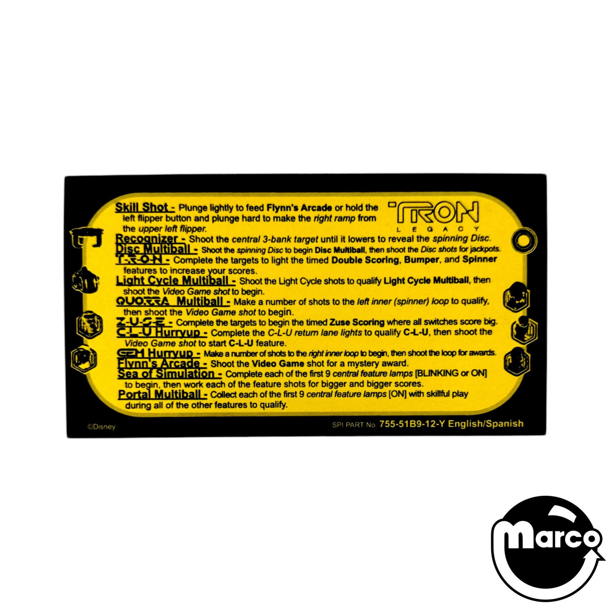 TRON (Stern) Card Instructions