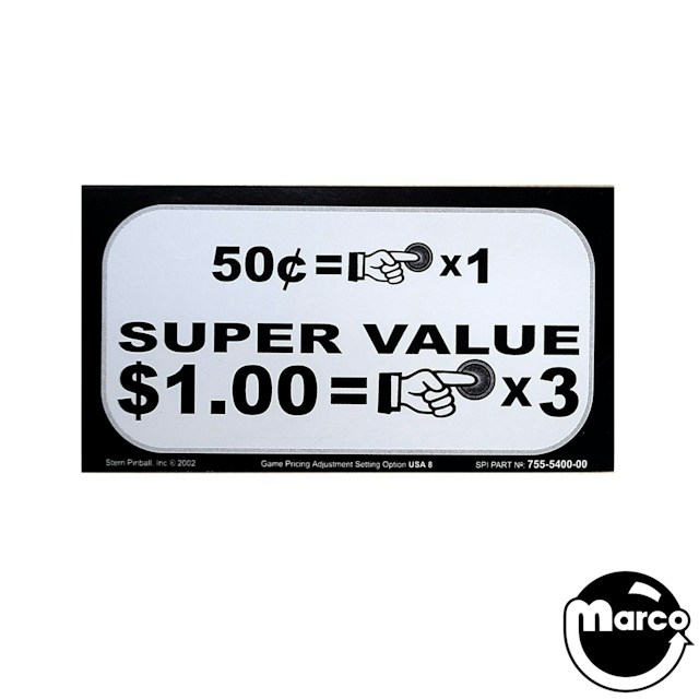 Price Card Stern 50¢ x 1 / $1.00 x 3