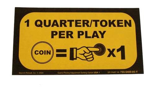Price Card Stern 1 Quarter/Token Per Play