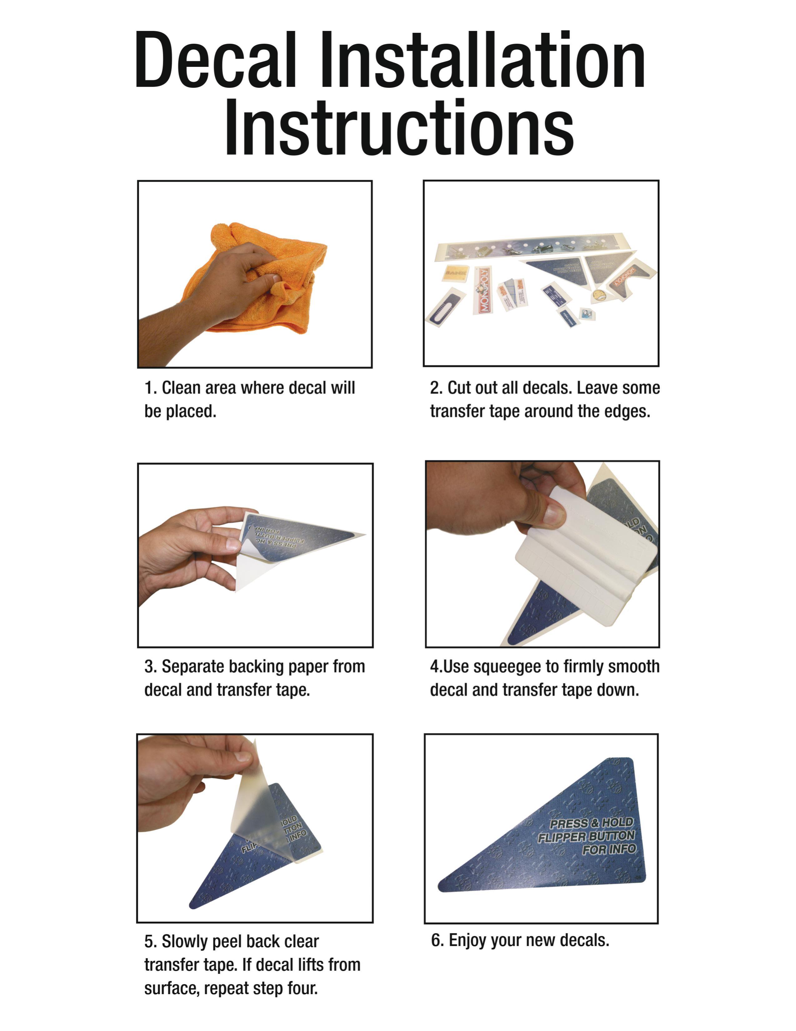 Decal installation instruction sheet