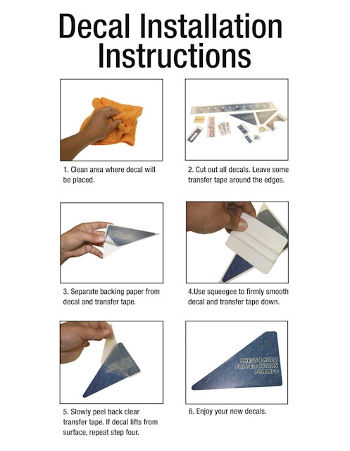 Decal installation instruction sheet