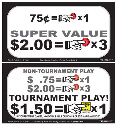 Price card Stern 75¢ x 1 / $2.00 x 3