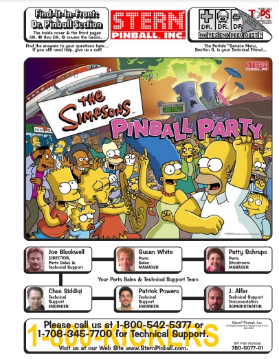 SIMPSONS PINBALL PARTY (Stern) Manual & Schematic 780-5077-08