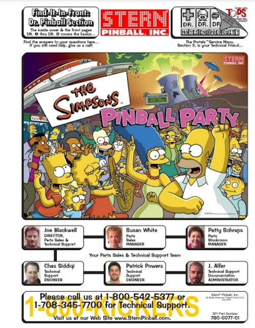 SIMPSONS PINBALL PARTY (Stern) Manual & Schematic 780-5077-08