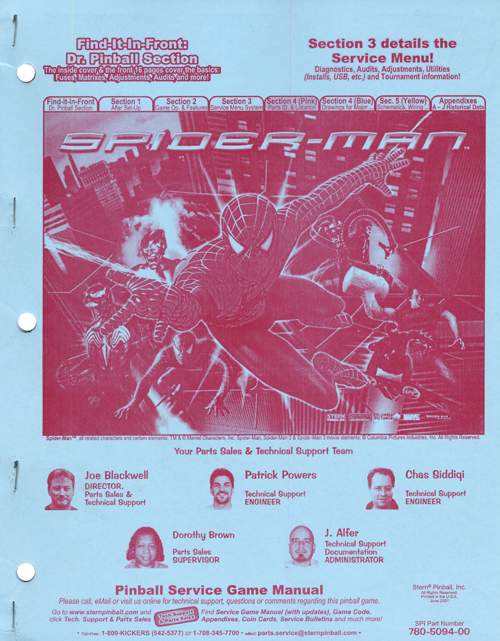 SPIDERMAN (Stern) Manual - USE 780-50A6-00
