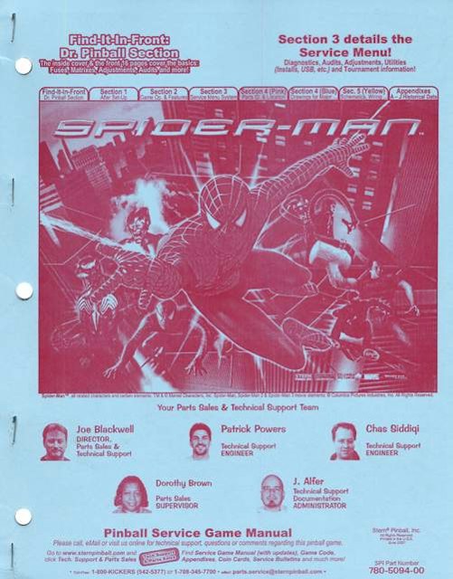 SPIDERMAN (Stern) Manual